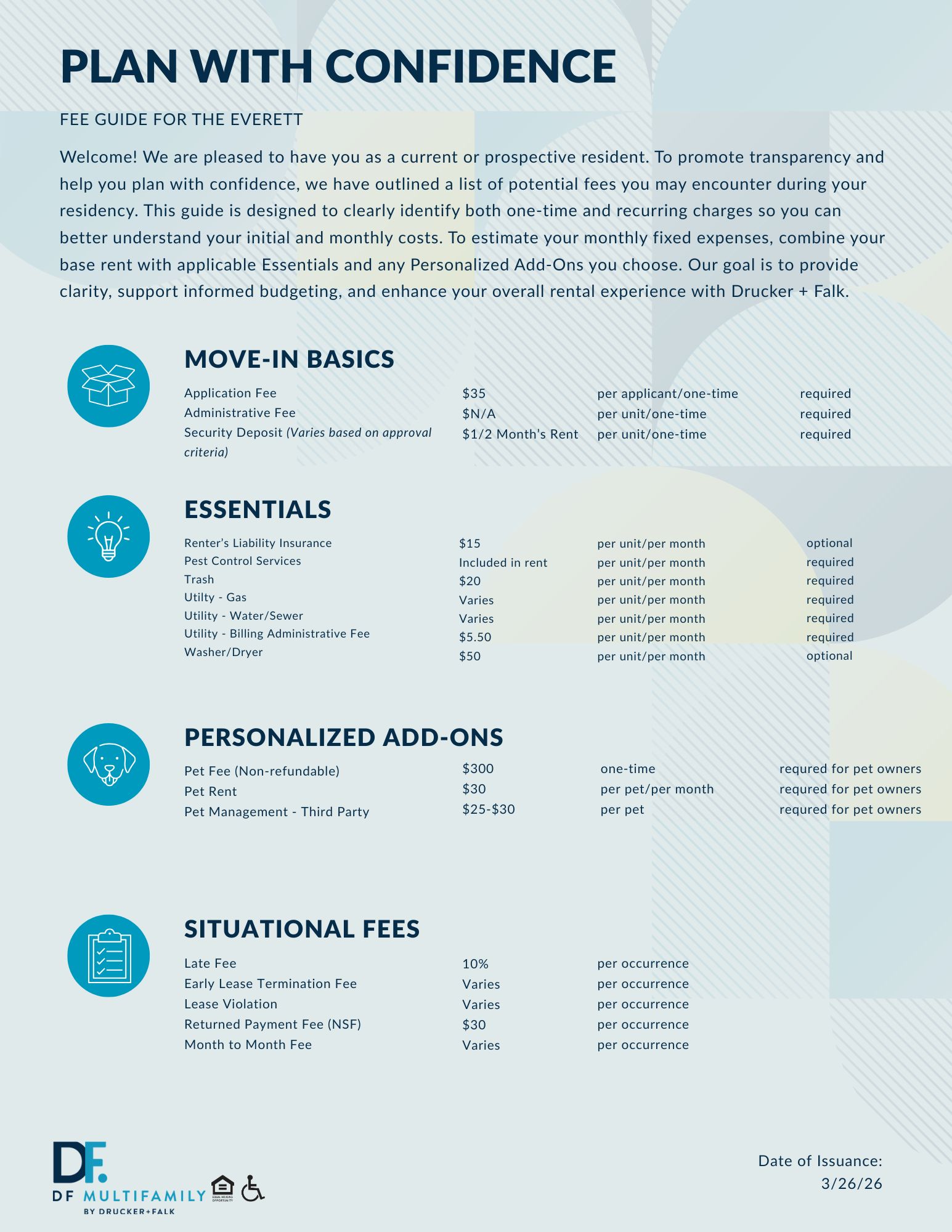 Fee Guide for The Everett - Please call our leasing office for more details